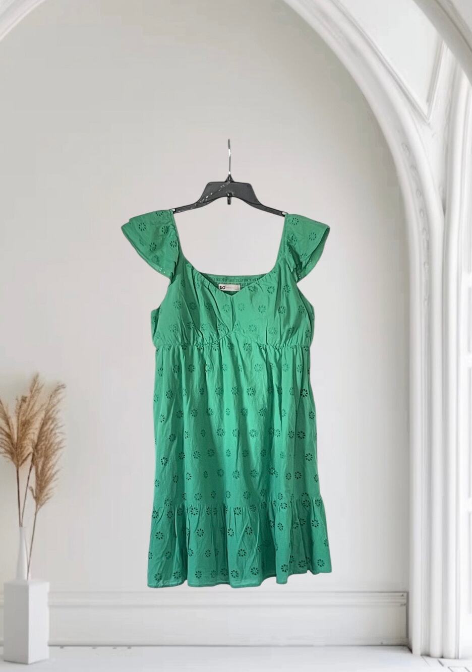 NWT SO Dress Boho Cottagecore Peasant Floral Eyelet Tiered Pockets Size Large